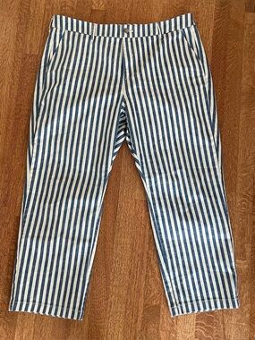 Belle Isle Torrid Pants Womens 16R Blue White Stripe Cropped Straight Nautical